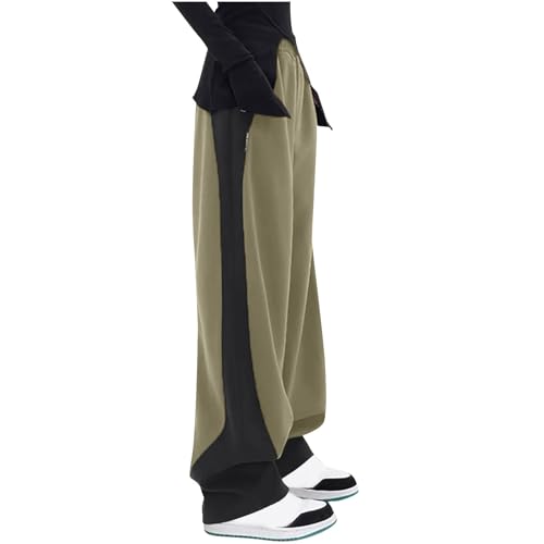 Image of Womens Wide Leg Stretchy Sweatpants High Elastic Waist Color Block Palazzo Pants Stylish Trousers