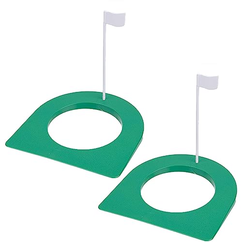 GORGECRAFT 2 Sets Green Plastic Golf Putting Cup Flag Putt Putter Golf Hole Training Aid with Removable Sign All-Direction Surface Regulation Practice Cup for Indoor Outdoor Men Women Office Backyard