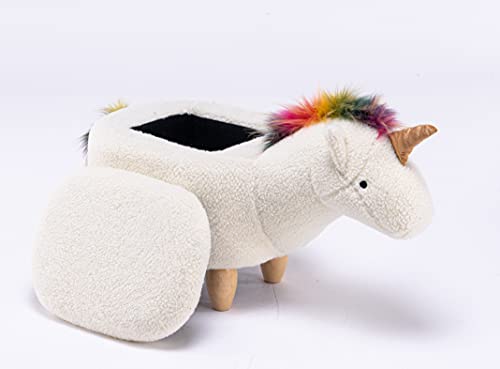 Image of Home 2 Office Unicorn Ottoman for Kids' Bedroom, Playroom, Nursery, and Living Room, Animal Ottoman with Storage, Footstool for Kids, Rainbow