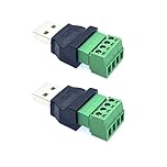 JZK 2x USB Screw Terminal Block Adapter Male to 4 Pin/Way Female Bolt Screw Shield terminals Pluggable Type Plug Connector for Charging and Data Transfer for USB Interferace