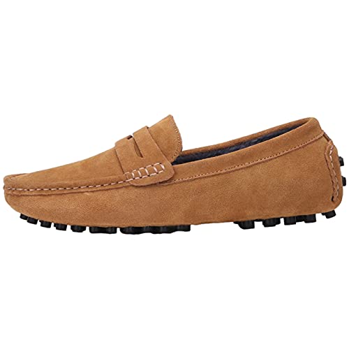 Image of ANUFER Men's Suede Leather Penny Loafers Comfort Driving Shoes Moccasin Slippers