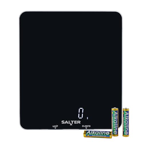 Salter 1180 BKDR Phantom Electronic Kitchen Scale – Digital Baking Scale, 5kg Capacity, Food Scale, Add & Weigh Tare Function, Hidden until Lit Display, Slim Glass Platform, Measures Liquids, Black