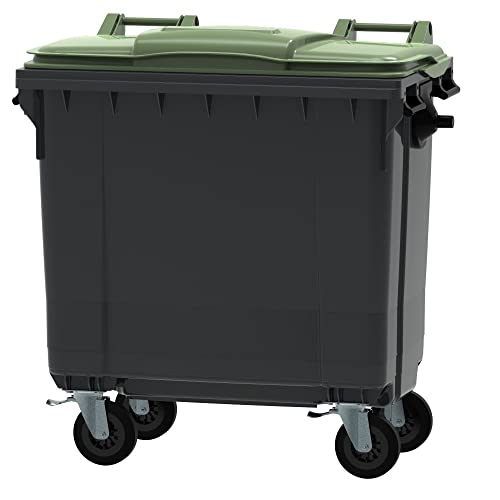 ESE France Conteneur Poubelle à déchets 4 roues - 770L - Robuste et Professionnel - 100% Recyclé - Gris avec Couvercle Vert - Fabriqué en France
