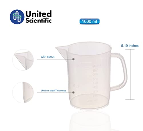 United Scientific 81122 Polypropylene Short Form Pitchers, 1000Ml Capacity (Pack Of 6) #TOP1