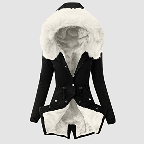 Generisch Frauen Wintermantel mit Reverskragen Langjacke als warme Oberbekleidung für kalte Tage (White, S)