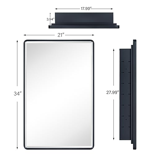 image for TEHOME Farmhouse Matt Black Recessed Bathroom Medicine Cabinet with Mi