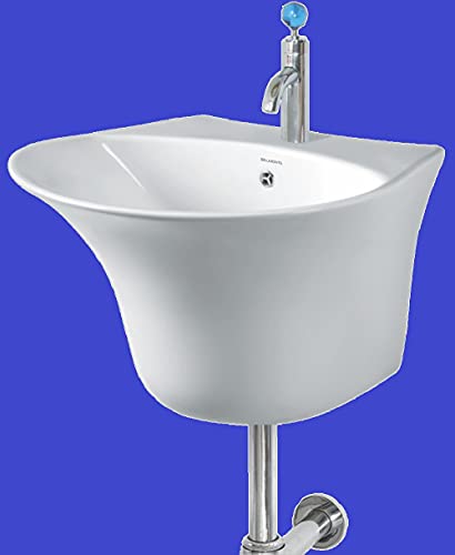 Image of Wash Basin Wall Hung Mounted Glossy Finish White Sink for Bathroom (16 x 16 x 10 Inch)