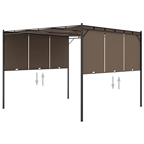 vidaXL Cenador de Jardín con Cortina Lateral Pérgola Patio Toldo Sombrilla Parasol Tienda Carpa Marquesina Desmontable Gris Taupe 3x3x2,25m