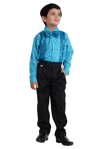 Image of Kaku Fancy Dresses Dance Costume Shinning Shirt With Bow Tie for Kids | Sequin Work School Annual Function & Theme Party's Shirt for Boys (ONLY SHIRT)