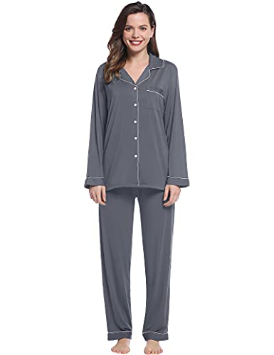 Joyaria Womens Two Piece Button Up Pajama/Pj/Sleep/Lounge/Jammy Sets Sleepwear(Grey, Medium) #TOP4