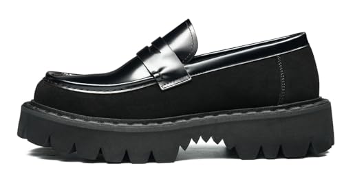 Santimon Men's Slip-On Chunky Penny Loafers Dress Casual Platform Shoes - Glossy Genuine Leather Mocasines for Formal Business Prom Wedding2