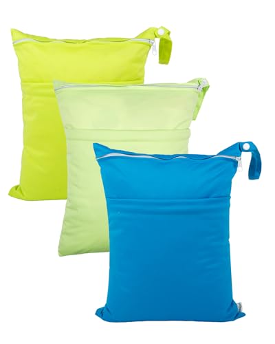 Image of babygoal Wet Dry Bags 3 Pack for Baby Cloth Diapers, Washable Travel Bags, Beach, Pool, Gym Bag for Swimsuits & Wet Clothes with 2 Pockets 3LN10