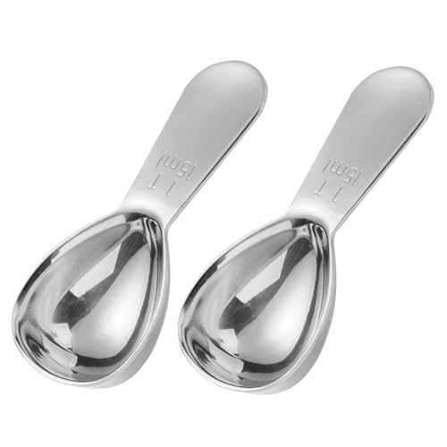 Houlishu 2 Pack 15ml (1 Tablespoon) 304 Stainless Steel Coffee Scoop Short Handle Measuring Spoon for Ground Coffee/Beans Fits in Canisters