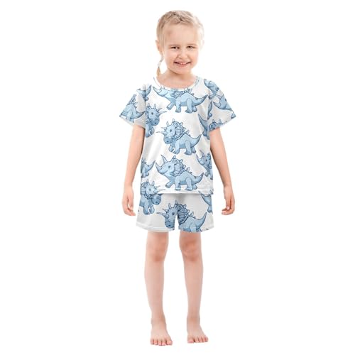 ALAZA Triceratop Dinosaur Animal Pajamas Set Short Sleeve Cotton Sleepwear Summer Pjs 2 Piece 5-14Y3