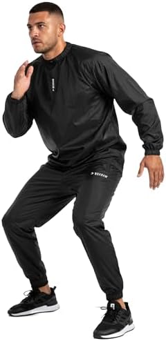 BOXRAW Lineal Professional Sauna Suit for Men Top & Bottoms Non Rip Sweat Suit Boxing MMA Training Gym (Black - M)