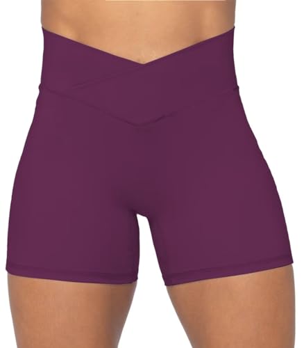 Image of Sunzel Women's High Waisted Crossover Waist Biker Shorts for Yoga Workout | 4-inch inseam, high waisted, tummy control, crossover waist, buttery soft, compression fit, close fit, for yoga and workouts