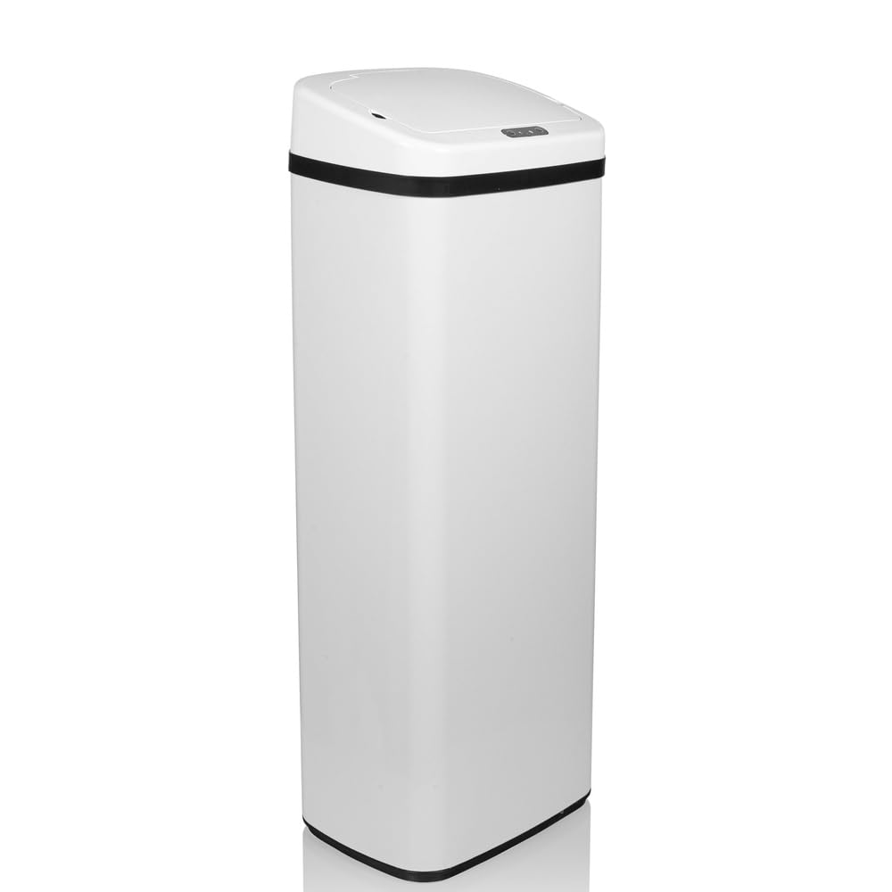hjh OFFICE 830047 Poubelle avec capteur 50L CLEAN V acier blanc Poubelle automatique avec indicateur LED, haute