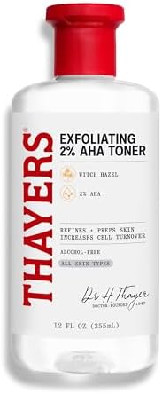 Amazon.com : Thayers 2% AHA Exfoliating Toner with Glycolic Acid, Lactic Acid and Witch Hazel, Smoothing and Pore Refining Skin Care for All Skin Types, 12 Fl Oz
