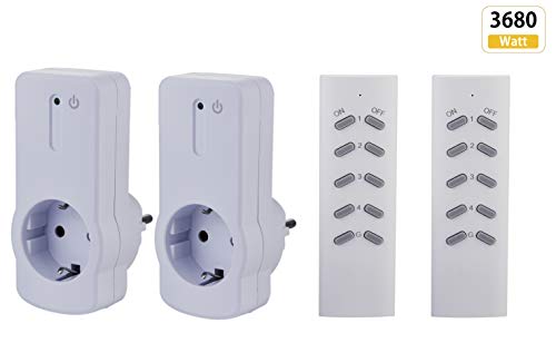 ZEYUN Enchufes Inalámbricos con control remoto (2+2) para interiores, 3680 vatios, alcance 30 m, con Control Remoto, Blanco (2 PACK)