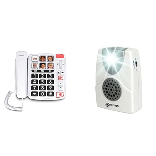 SWISSVOICE Swissvoice Xtra 1110 - téléphone Filaire pour Les séniors, 6 Photos mémoires, 2 mémoires directes - Blanc & Geemarc CL11 Amplificateur de Sonnerie de téléphone Blanc