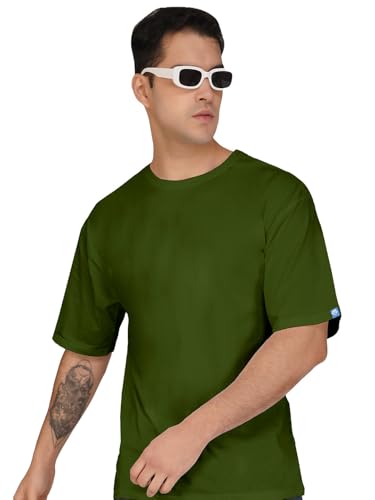 Image of crazymonk Oversized Baggy Fit Drop Shoulder Half Sleeves Round Neck Solid Pure Cotton T-Shirt for Men