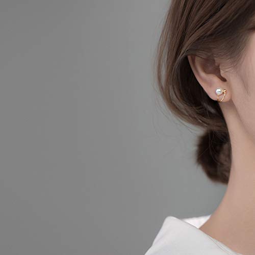 Dainty Pearl Ear Cuffs Wrap Earrings Sterling Silver 14K Gold Plated Cross Criss Cartilage Huggie Hoop Stud Earrings Non Piercing Minimalist Jewelry Cute Gifts For Women Girls Bff #TOP1