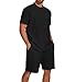 CEIUEO Men's Summer Beach Vacation Outfit Set with Breathable Fabric Fashion Casual 2 Piece Short Set for Men(BK M)