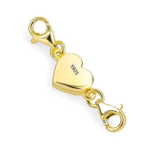 14K Gold Heart Magnetic Necklace Clasps and Closures 925 Sterling Silver Double Lobster Clasp Magnetic Jewelry Clasps for Necklaces