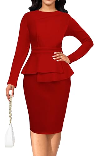Image of Women's Bodycon Pencil Dress Vintage Teacher Office Modest Business Wear to Work Sheath Suiting Dresses