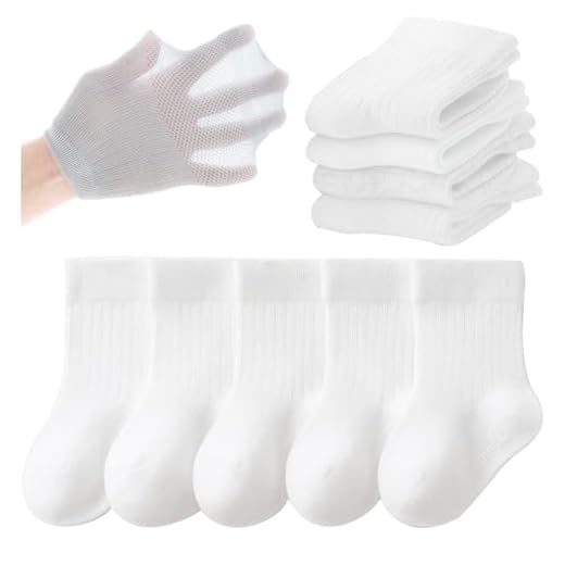QIYIENDIAN Calcetines de Algodón transpirable 5 pares Calcetines sólidos de verano para Niños Niñas Bebé（White，2-4Y）