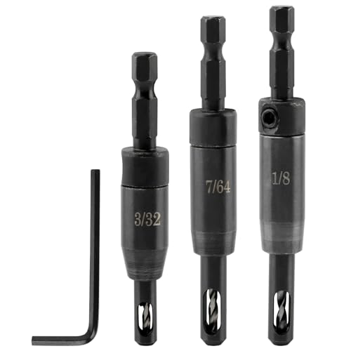 Self Centering Drill Bit Set for 1/4inch Clic-Change, 3pcs CC2430 3/32“, 7/64”, 1/8“ Carbon Steel Quick-Change Sturdy Self Centering Hinge Hex Drill Bit Set, 6 8 10
