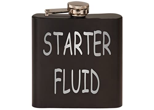 Rogue River Tactical Funny Starter Fluid Stainless Steel Hip Flask Premium Matte Black Makes a Great Gift For Him Dad Father Mechanic