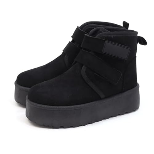 厚底ウィンターブーツ レディース Wベルト プラットフォーム フェイクファー MUT-6802 (BLACK, 日本の靴のサイズ寸法, 大人, アルファベット, M)