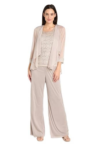 R&M Richards Women's Elegant 3-Piece Pant Set W/Glitter Lace Tank,