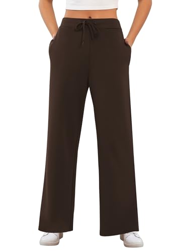 ZJCT Womens Sweatpants Wide Leg Loose Pants High Waisted Drawstring Casual Baggy Lounge Yoga Pants with Pockets Chocolate 2XL