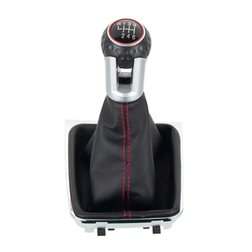 Pomos de palanca de cambios Para VW Para Golf 7 Para A7 MK7 Para GTI Para GTD 2013 2018 Coche 5/6 Palanca Cambios Velocidad Perilla Cambio Nivel Con Bota Cuero LHD Pomo Cambio(6 Speed Red Line)