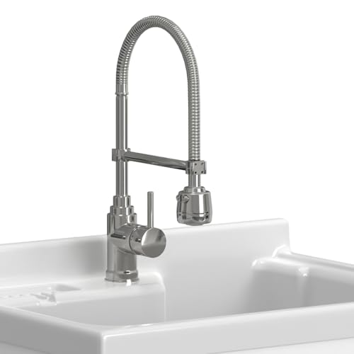 SIMPLIHOME Hennessy All-in-One 28 inch Wide Utility Sink and Laundry Cabinet in Pure White Finish, Transitional ABS Sink Cabinet for Laundry Rooms with High-Arch Chrome Faucet and Pull-Out Spray by SIMPLIHOME - Image 8