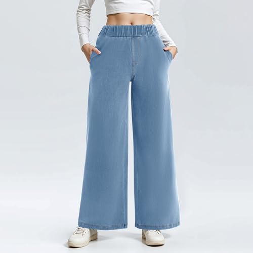 fanmpghleoo Sweatpants That Look Like Jeans Elastic Waist Wide Leg Jean Woman Trendy Boyfriend Denim Pants Loose Cowboy Pants2