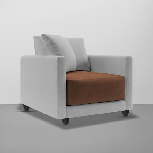 Image of Casaliving Dominic 1 Seater Sofa Set for Living Room (Brown Grey Fabric) Premium Fabric Sofa