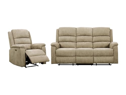 Vente unique Sofá de 3 plazas y Sillón Relax elÈctrico de Tela Topo NEVERS