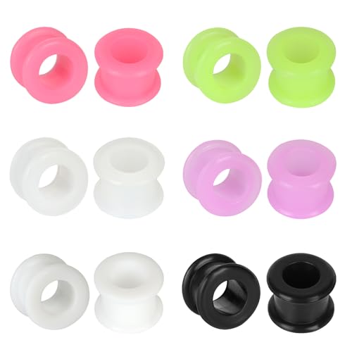 B BodyPJ Sparkles 12Pcs Silicone Ear Gauges Tunnel Plugs Set, 6 Colors,Expanders Gauge (10mm(00g))