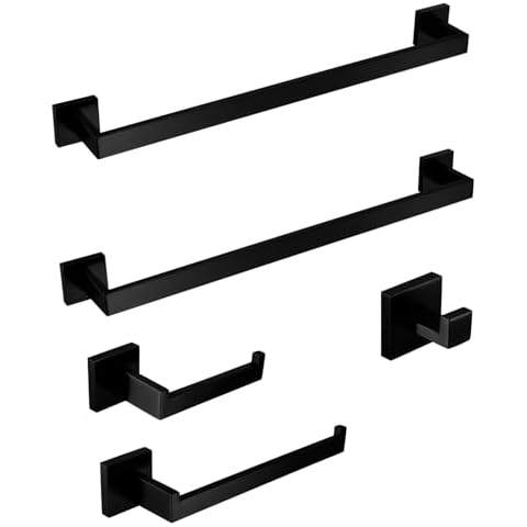 BAGNOLUX Matte Black Bathroom Hardware Set, 5-Piece Wall Mounted Black Towel Bar Set Heavy Duty Cover