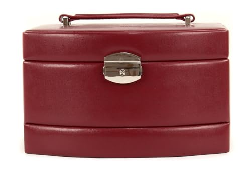 Windrose Automatik-Schmuckkoffer mit Reiseeinsatz merino/rot