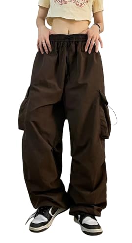 Women's Retro Baggy Cargo Pants Casual Trousers Wide Leg Pants with Pockets Gothic Street Slacks