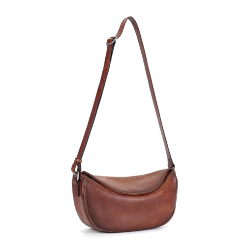 Leather Crossbody Bag Purse for Women Men,Crescent Shoulder Bag Small Cross Body Half Moon bags Adjustable Brown