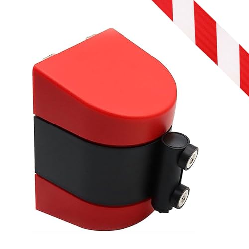 Tavkomco Red Magnetic Attraction Wall Mount Queue Belt Barrier, 6.6/9.8/16.4FT Magnetic Retractable Crowd Control Wall Barrier, with mounting Accessories(A,10M/32FT)