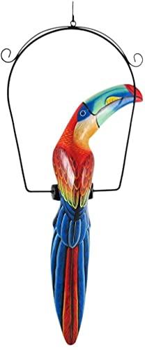 Estatua colgante de pájaro tucán de madera pintada 25 in miniatura 1