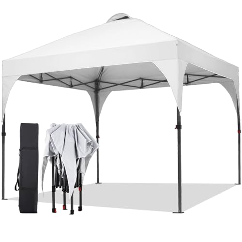 Oneofics 8x8FT Pop Up Canopy Tent with Carrying Bag, 3 Adjustable Heights - Portable for Event, Parties, Camping and More Outdoor Activities