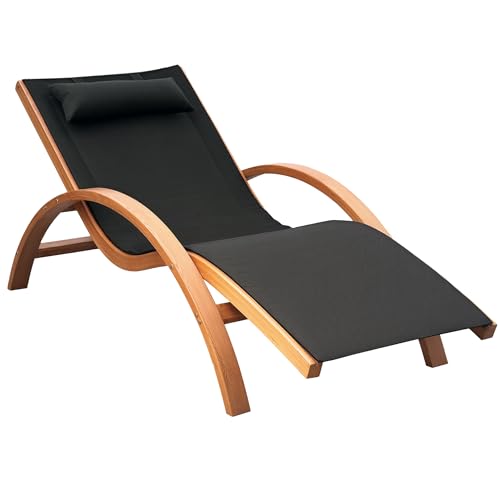 Outsunny Transat Chaise Longue Design Style Tropical Bois Massif Naturel Coloris Noir
