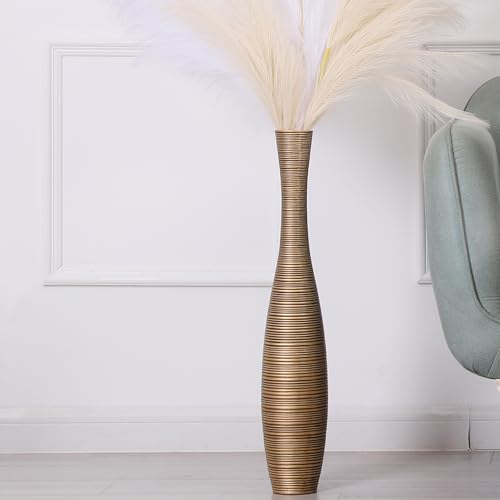 Leewadee Jarrones Decorativos Grandes - Floreros Altos Modernos para Flores O Pampas, 65 cm, Dorado, Resina